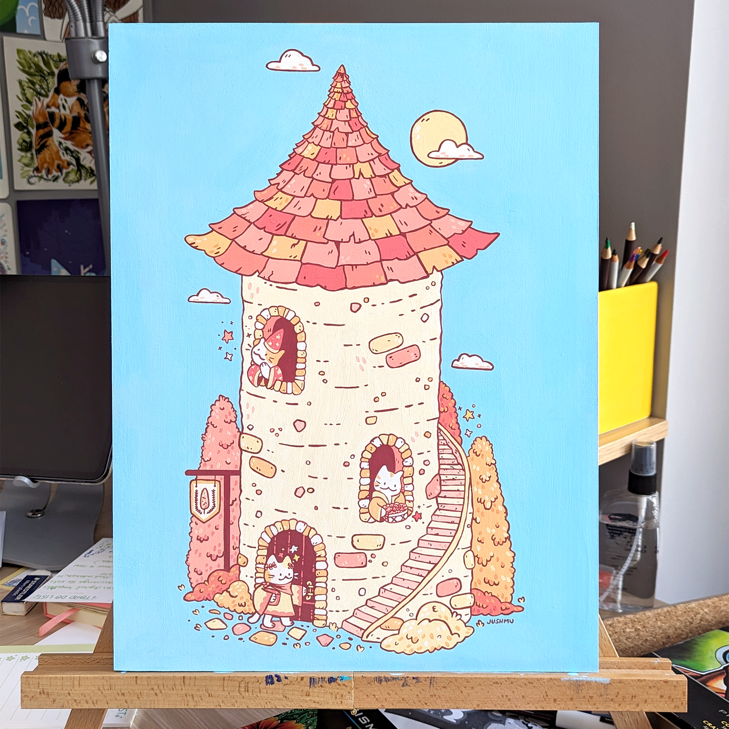 Meowgical Tower Original Painting