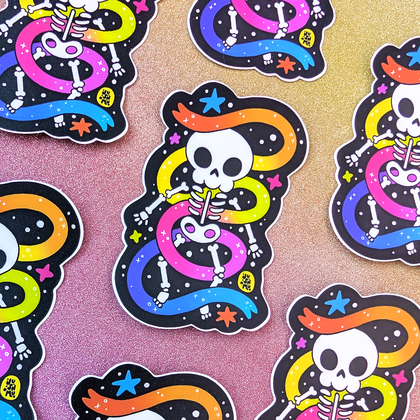 Rainbow and Ribbons Skelly Vinyl Sticker