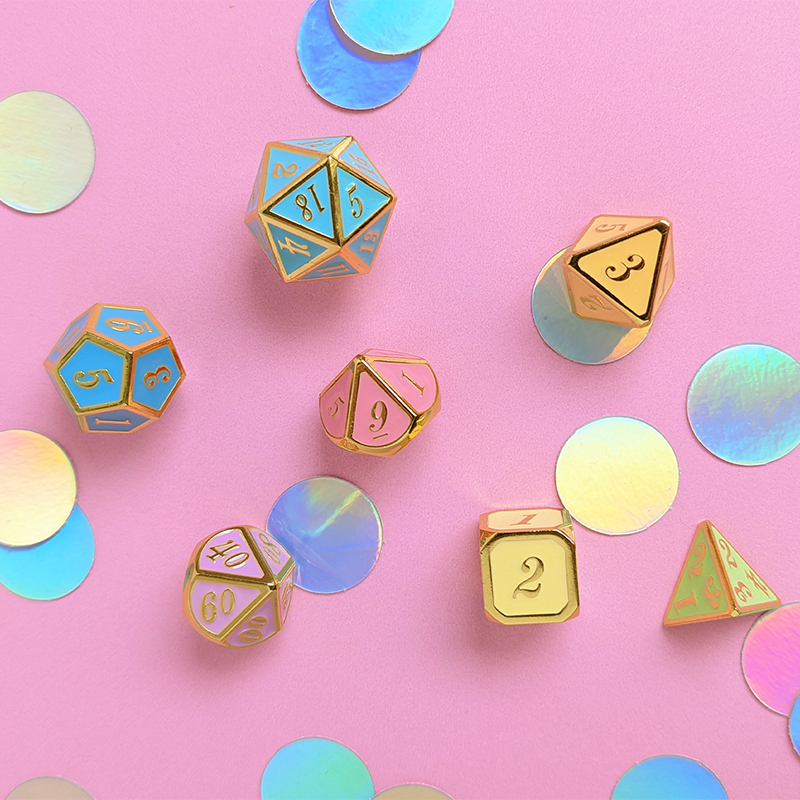 Soft Rainbow Metal Dice Set