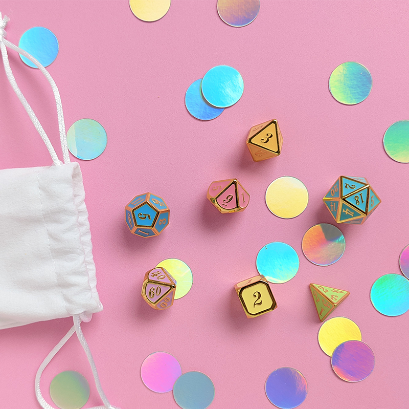 Soft Rainbow Metal Dice Set