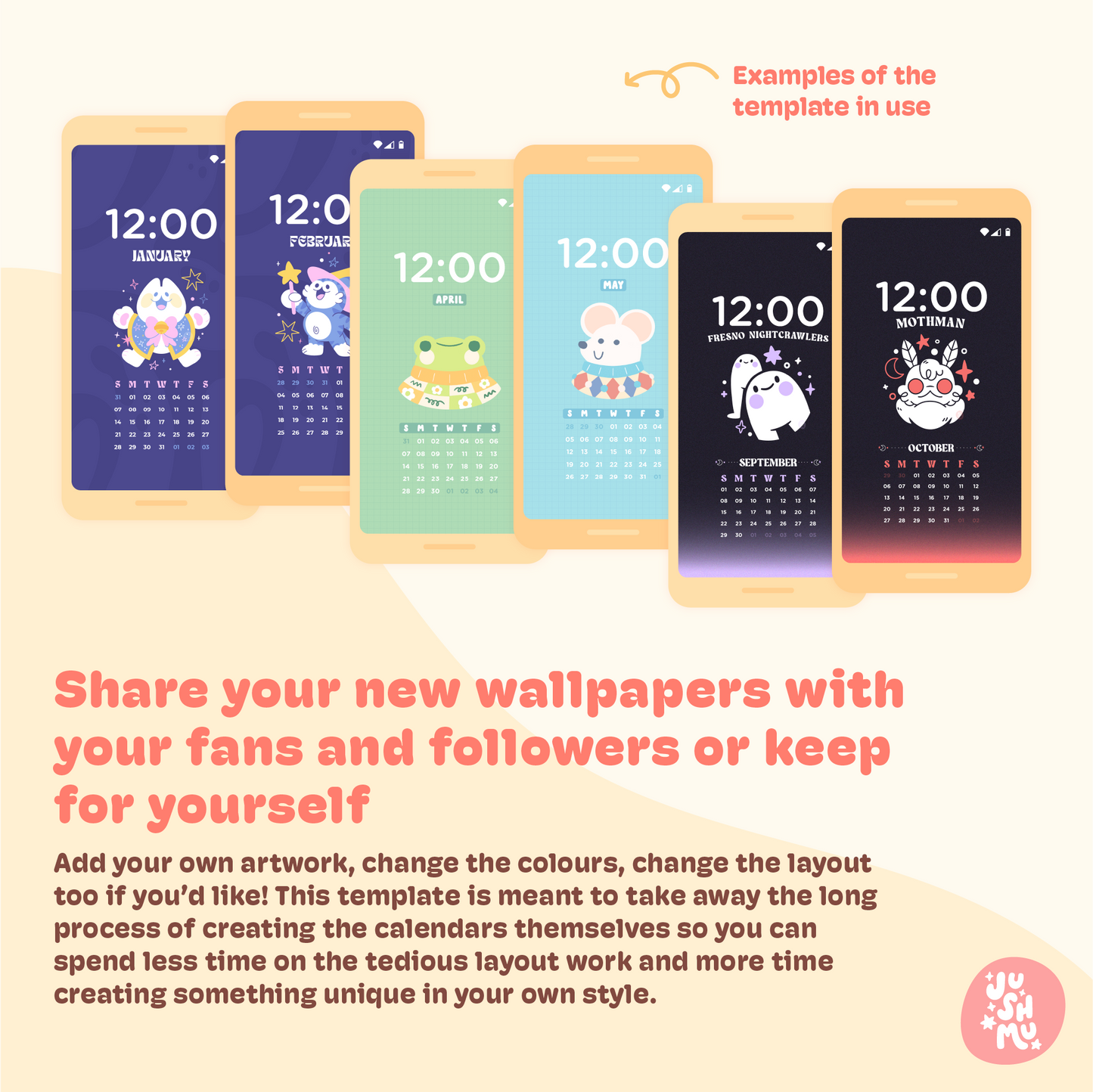 2024/2025 Monthly Mobile Wallpapers Template | For Adobe Illustrator