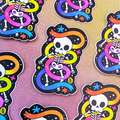 Rainbow and Ribbons Skelly Vinyl Sticker