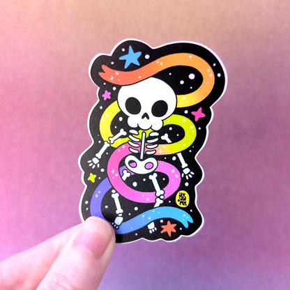 Rainbow and Ribbons Skelly Vinyl Sticker