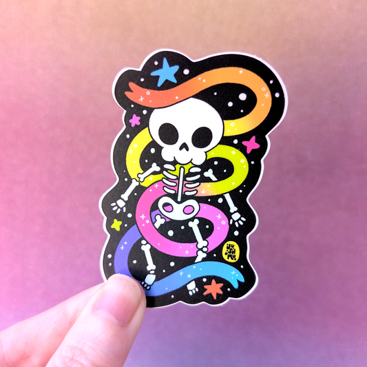Rainbow and Ribbons Skelly Vinyl Sticker
